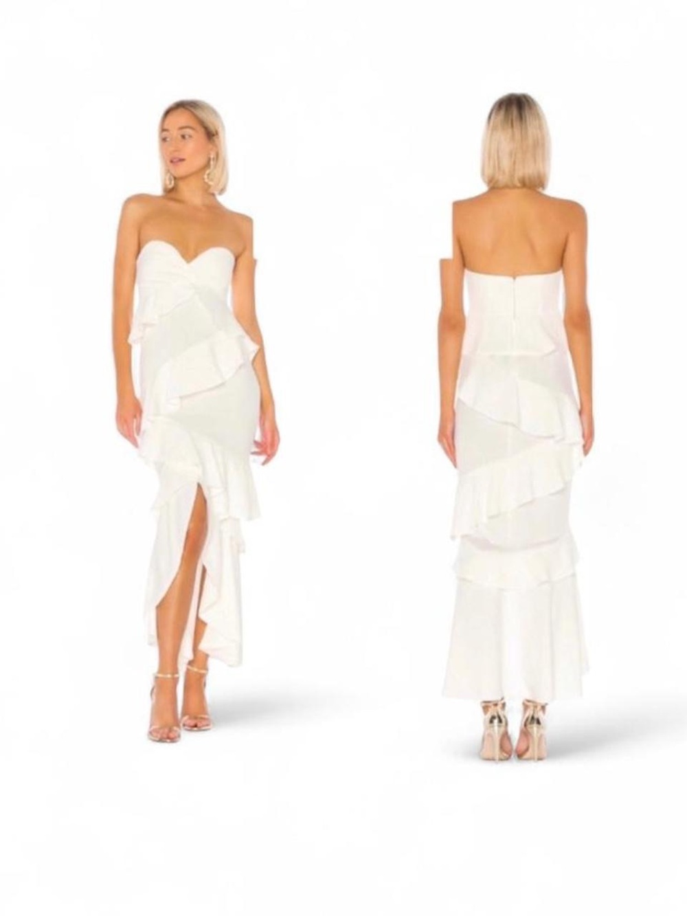 NWT Strapless White Ruffle Midi Dress